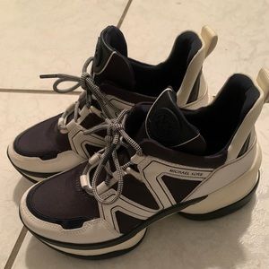 Beige/ navy Micheal kors Olympia platform sneakers